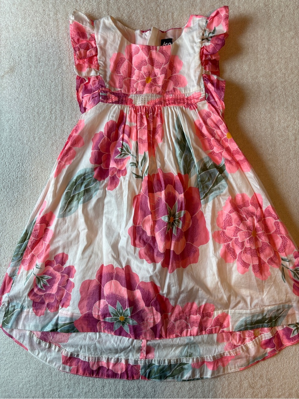 Tea Collection Summer Dress, White with Pink Flowers. Size 5T
